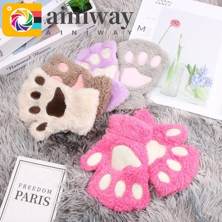 ainiway niños guantes encantador gato pata manoplas esponjosas invierno cálido felpa moda caliente sin dedos/multicolor
