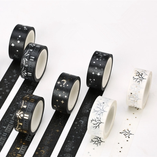 In stock!Gilding Washi Tape White&Black Series Art Journal Decoration Bronzing Scrapbooking Masking Tape Wedding/journal (3)