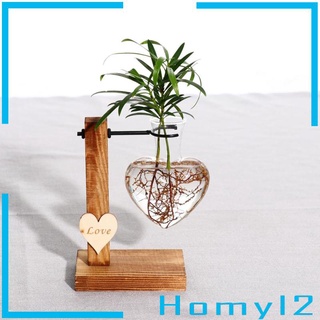 [HOMYL2] Love Heart - jarrón de flores de cristal con soporte de madera, decoración elegante