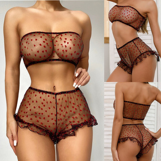 🌸Mowomo🌸 Love Pattern Lace Women Sexy Lingerie Bra + Thong Pajamas Underwear Set