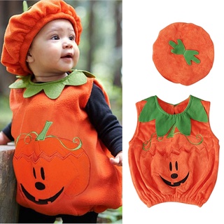 [*dos Veces*-] bebé bebé niño niña chaleco de calabaza Tops sombrero de Halloween trajes conjunto de disfraces