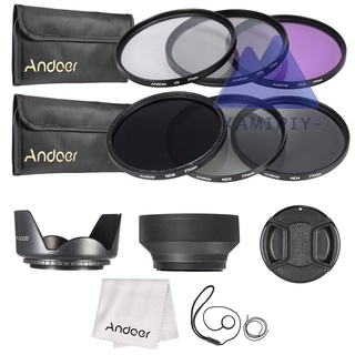 Andoer Kit de filtro de lente de 77 mm UV+CPL+FLD+ND (ND2 ND4 ND8) con bolsa de transporte, tapa de lente, soporte para tapa de lente