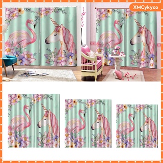 [listo stock] lindo unicornio animal flamenco patchwork ventana cortina ojal panel opaco cortinas para sala de estar dormitorio, 2 paneles