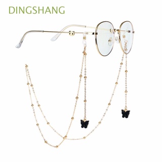 DINGSHANG Trend Metal Glasses Chains Simple Butterfly Neck Strap Anti-lost Non-slip Bead Temperament Alloy Eyewear protection Hanging Rope