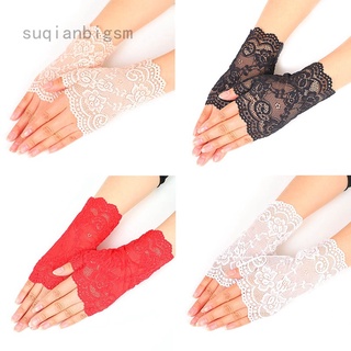 Suqianbigsm - guantes de encaje Sexy para mujer, invierno, señoras, medio dedo, guantes de red