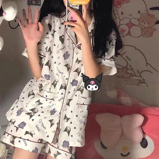 Alta calidad ins verano pantalones cortos de manga corta casero lindo Kuromi verano pijamas estudiante servicio a domicilio pijamas traje -BK (1)