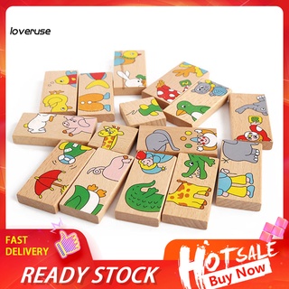 lo 15 unids/set de madera animal dominó puzzle niños rompecabezas juego de niños juguete educativo