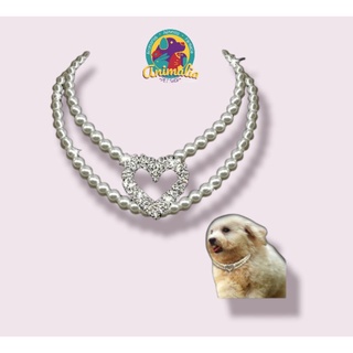 collar de perlas con dije de corazón para perro o gato ajustable (1)