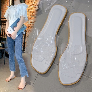 Primavera y verano transparente zapatillas de mujer zapatos de goma tacón plano zapatillas planas
