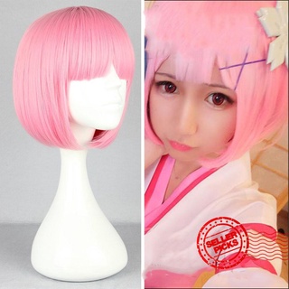 peluca rosa calor sintético corto resistente pelo ondulado peluca harajuku cosplay lolita q1z6