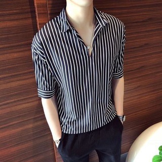 nuevo ariival hombres moda manga corta casual negocios camisas camisetas verano manga corta camiseta de los hombres espíritu chico ropa de los hombres de la moda coreana v-cuello suelto raya media manga cuerpo (1)