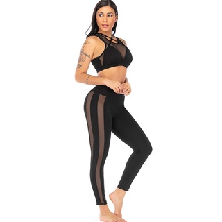 2 unids/set sexy hollowed cross spaghetti strap mujeres deportes yoga tops pantalones (4)