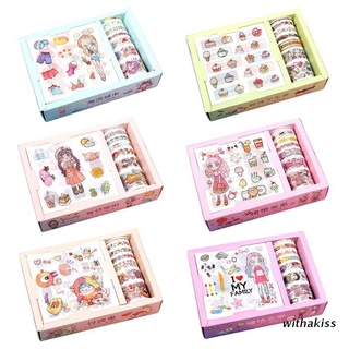 withakiss kawaii paquete de regalo pegatina con 7pcs washi cinta set scrapbooking enmascaramiento cintas decoración de papel