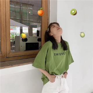 camiseta de verano coreano suelto simple verde manga corta top ropa