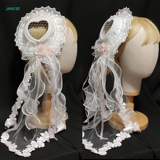 JANICEE Lolita Ribbon Bows Top Hat Floral Lace Tea Party Bonnet Cap Gorgeous Tea Party Hat Headwear Cosplay Accessories