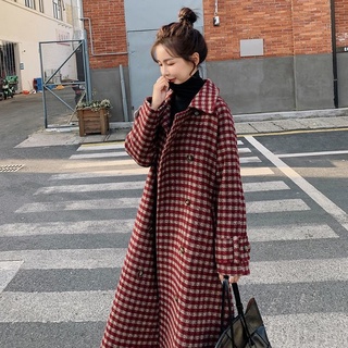 abrigo de lana a cuadros mujer long2021invierno nuevo estilo coreano suelto engrosamiento popular abrigo de lana