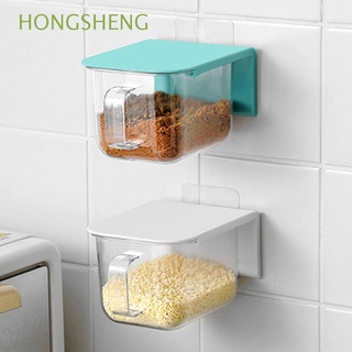 HONGSHENG Clear Salt Jars With Spoon Condiment Jars Seasoning Box Storage Container Combination Kitchen Supplies Wall-mounted Household Storage Box Spice Tools/Multicolor
