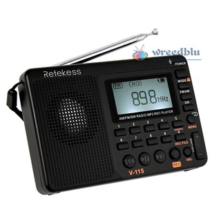 W&B Retekess V-115 FM/AM/SW Radio multibanda receptor de Radio REC grabadora Bass Sound reproductor MP3 altavoces con temporizador de sueño negro