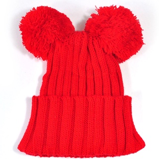 Bebé sombrero de invierno doble orejas de bola lindo lana sombrero de punto de Color sólido invierno caliente gorro para bebé niños niñas