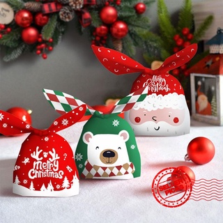 50pcs embalaje de navidad galletas lindo de dibujos animados caramelo embalaje de vacaciones bolsa de regalo bolsa de conejo oreja j3a4