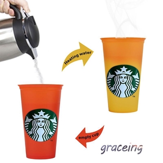 graceing reutilizable cambio de color taza de café pp grado alimenticio 473ml/16floz vaso de café cambios de color activado por calor starbucks graceing