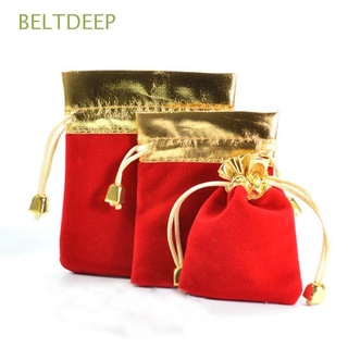 beltdeep - bolsa de joyería (12 unidades, franela, terciopelo rojo, cordón, bolsa de regalo, borde dorado, envoltura de lana, favor de boda, multicolor)