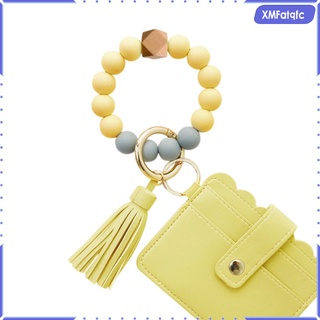 [XMFATQFC] Womens Wristlet Keychain Key Ring Bracelet Silicone Keys Chain Beaded Bangle Card Holder Purse Wristlet Credit Card