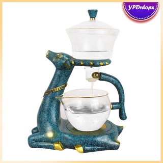 [good] tetera de vidrio borosilicato alto goteo olla infusor de té café olla de vidrio resistente al calor tetera con decoración base reno (4)