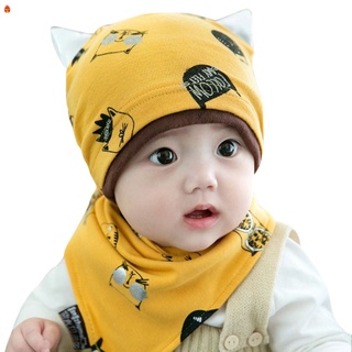 2 unids/set moda otoño invierno bebé sombrero + bufanda traje de poliéster niños niñas gorra de algodón tela para 6-24 meses bebé