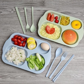 Platos de alimentos para bebés, plato de alimentación de niños cubiertos plato ecológico niños comer tazón vajilla