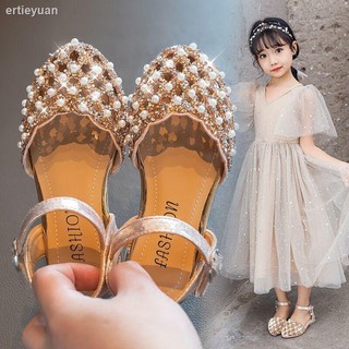 Niños s princesa sandalias 2021 nuevo verano niña individual zapatos suela suave primavera y otoño bebé tacón alto cristal zapatos de cuero