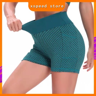 Pantalones cortos deportivos fitness para mujer de cintura alta/pantalones de yoga de 3 puntos con elevación de cadera