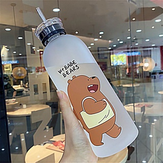 ❀ SIMPLE Plástico Deportes Botella De Agua Portátil Panda Taza Con Paja Transparente 1000ML Artículos De Bebida De Dibujos Animados A Prueba De Fugas Mate We Bare Bears (3)