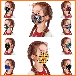 （ujhrtdg.mx）1PC Children Halloween Printed Reusable Washable Outdoor Breathable Face Mask