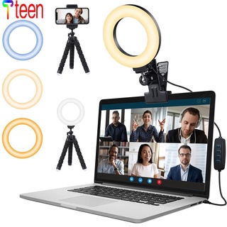 tteen Anillo De Luz Portátil Videoconferencia Con Teléfono Trípode Y clip De Relleno De Flujo Con 3 Modos De Color 10 Niveles De Brillo Para selfies Trabajo Remoto