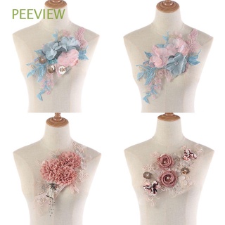 PEEVIEW CRAFT Vestido apliques Boda De encaje de flores Parche de coser Tela Escote de cuello Trim Ropa Bordado