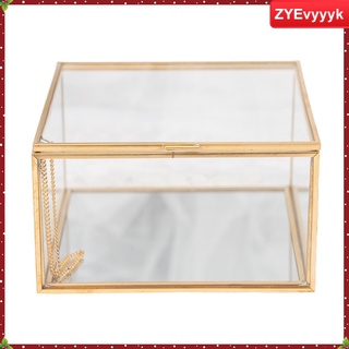 cuadrado dorado vintage latón y cristal transparente caja decorativa decoración del hogar, pequeño joyero organizador con tapa de enganche