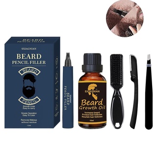 Beard Grooming Kit for Men Bead Filler Pen Beard Oil Bristle Beard Brush Comb Beard Shaping and Styling Tool