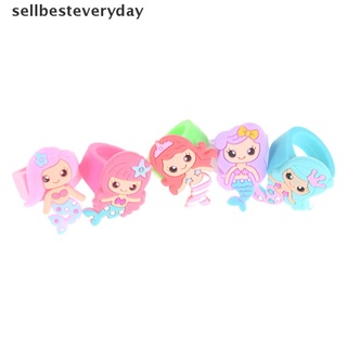 [sellbesteveryday] 5 anillos de silicona de PVC con dibujos animados de sirena princesa niños anillos de silicona