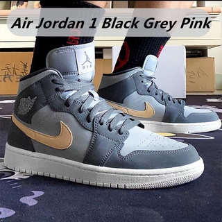 Zapatos deportivos Nike Air Jordan 1 negro gris color Rosa Alto Para hombre y mujer