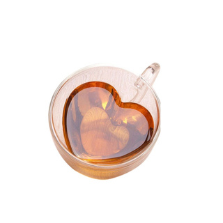 Taza de café de vidrio aislado con doble pared transparente en forma de corazón tazas de té con mango para beber frío o caliente