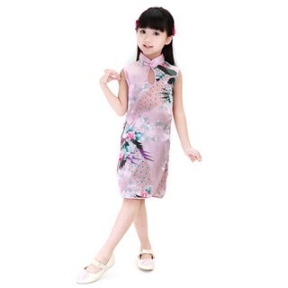 centec lindo niño vestidos de niños ropa de verano cheongsam vestido qipao pavo real sin mangas slim niñas estilo chino vestido tradicional/multicolor (5)
