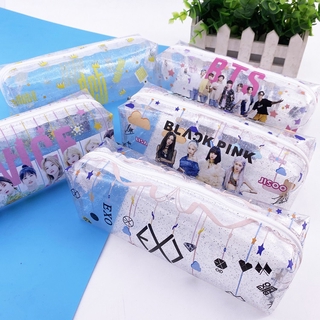 KPOP BTS Blackpink EXO Got7 Twice Transparent Shining Pencil Case Storage Bag Bling Stationery Cosmetic Bag Coin Purse Bag