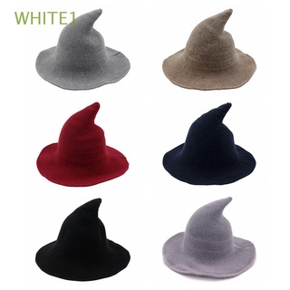 white1 moderno lana sombrero de bruja accesorios de punto punta bruja sombrero moda plegable disfraz de fiesta de halloween cosplay