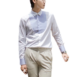 super-m mens estilo coreano suelto manga larga patchwork rayas solapa camisa