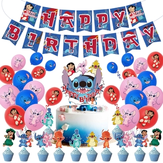 50 globos de látex Disney Lilo & Stitch, decoración de fiesta de bandera de feliz cumpleaños