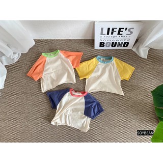 Summer Infant Soft Contrast Color Raglan Sleeve T-shirt Pure Cotton Loose Casual Short Sleeve Top (2)
