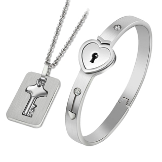titanio acero amor corazón cerradura llave collar pulsera conjunto para pareja cumpleaños regalo de san valentín