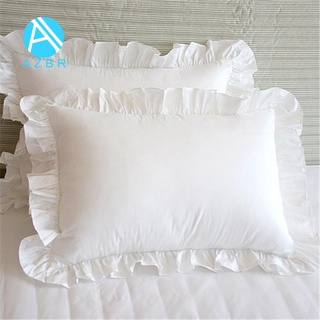 2 fundas de almohada blanca de algodón sólido volantes funda de almohada 48x74cm (1)