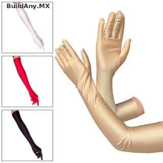 [buildany] 1 par de guantes largos para muñeca de codo opera de satén elástico/guantes con solapa/disfraz [mx]